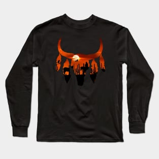 Sunset,cowboy,wild,rustic,desert, cow Skull and succulents plant Long Sleeve T-Shirt